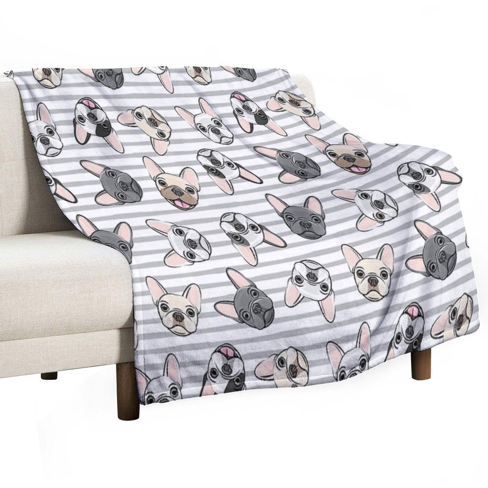 All The Frenchies - Grey Stripes - Cute French Bulldogs All-season Throw Blanket