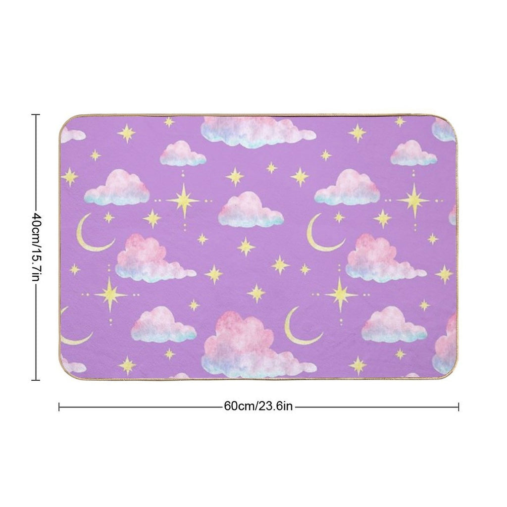 Purple Evening Sky with Moon, Stars And Clouds  Slip-Resistant Bath Mat