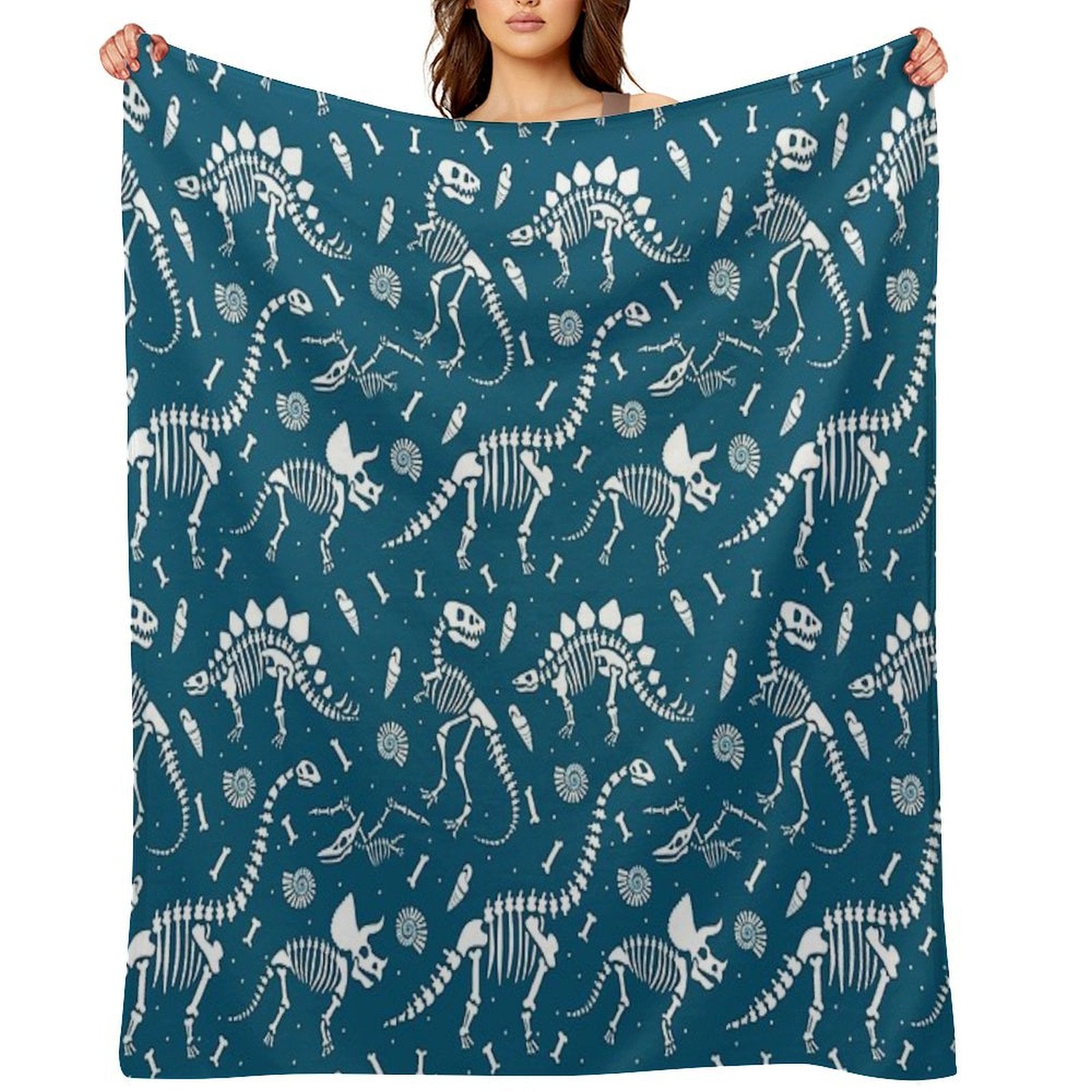 Dinosaur Fossils in Blue All-season Throw Blanket