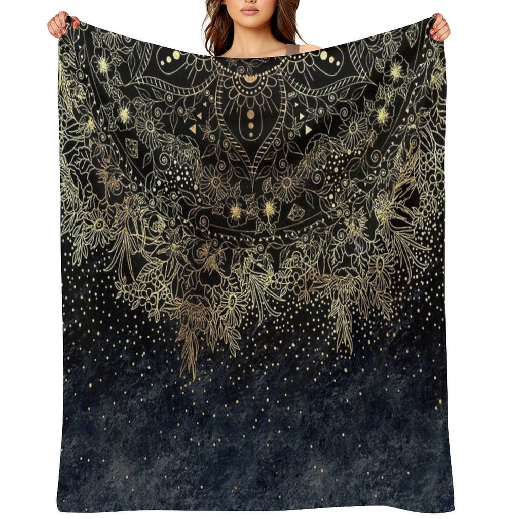 Blue Gold Mandala Floral Multi-functional Throw Blanket