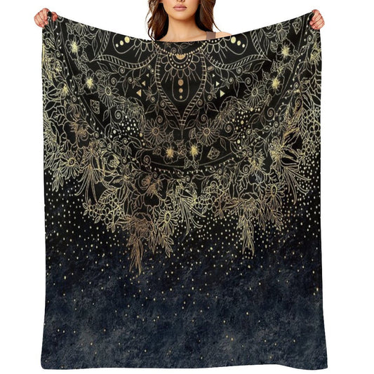 Blue Gold Mandala Floral Multi-functional Throw Blanket