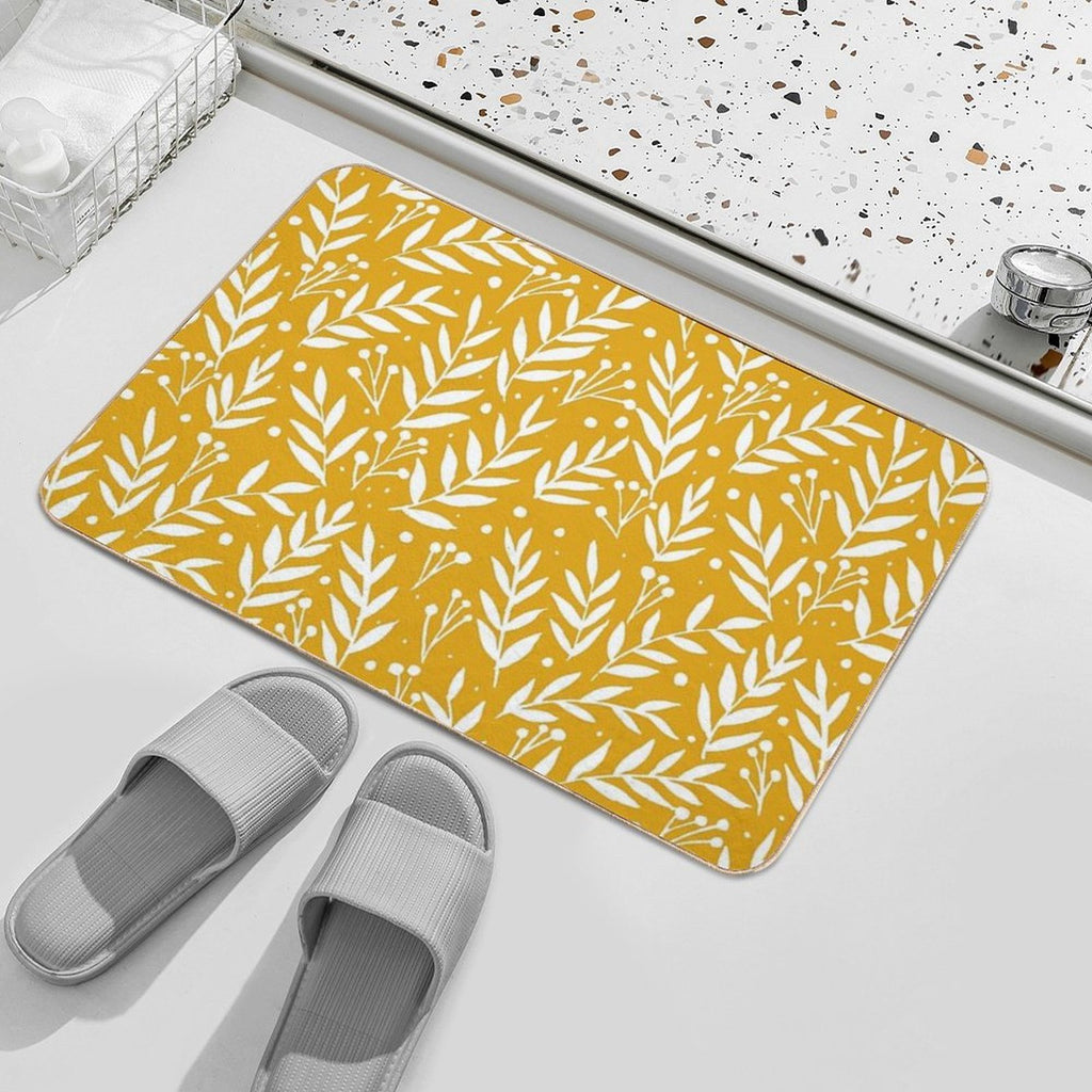 Cute Branches - Yellow Ochre  Absorbent Bath Mat
