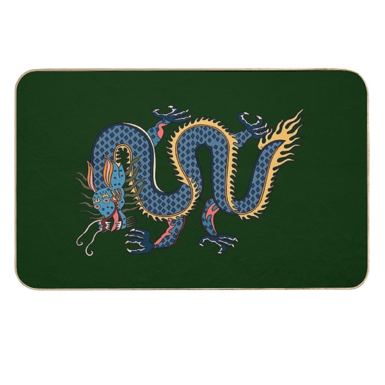 TIBETAN DRAGON RUG-green  Repositionable Bath Mat