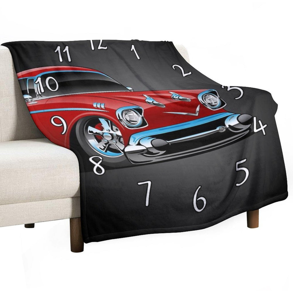 Classic Hot Rod 57 Muscle Car, Low Profile, Big Tires And Rims, Candy Apple Red Cartoon Durable Throw Blanket