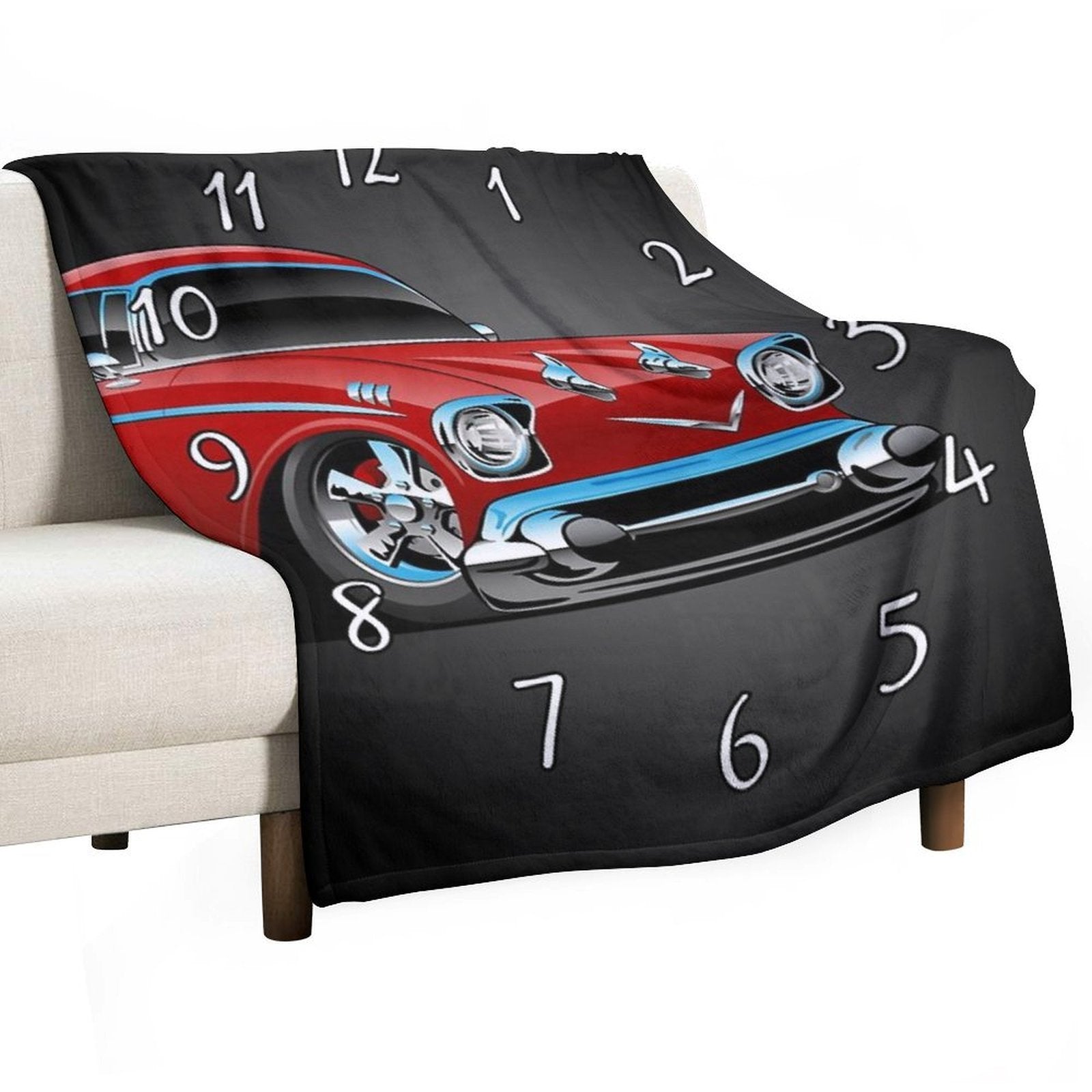 Classic Hot Rod 57 Muscle Car, Low Profile, Big Tires And Rims, Candy Apple Red Cartoon Durable Throw Blanket