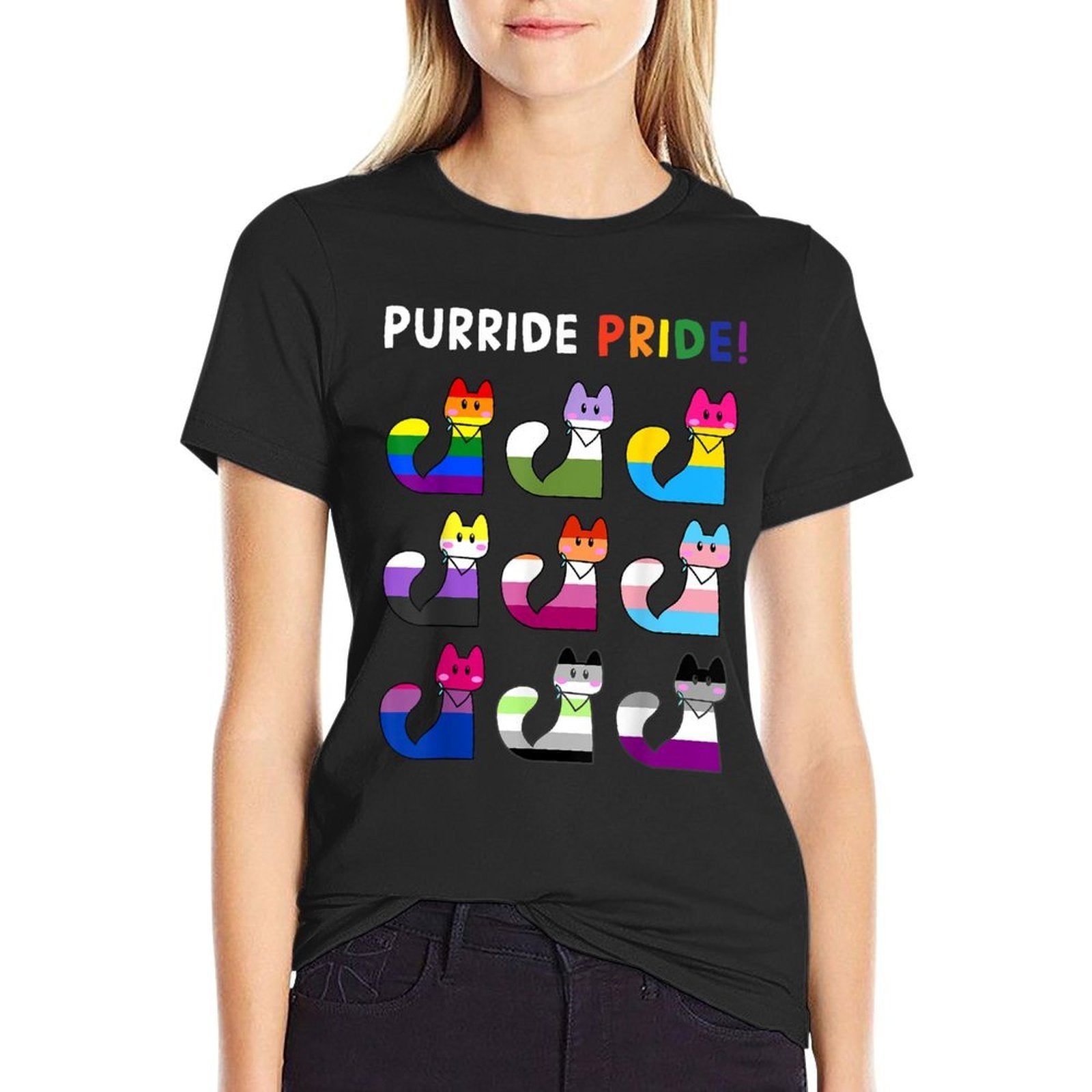 Purride Pride Cat LGBT Gay Pride Month Cute Pet Rainbow  Easy-care T-Shirt