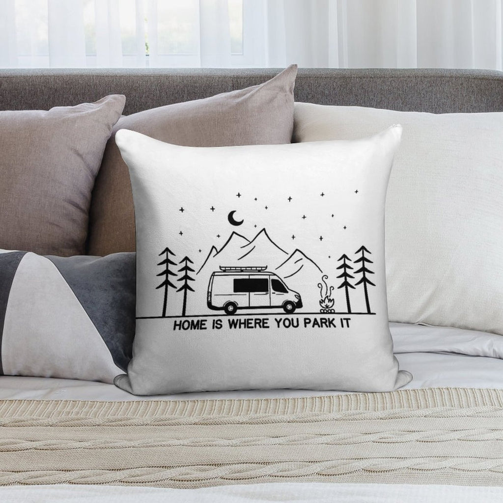 Home Is Where You Park It  Vanlife  Campervan  Camping  Outdoors  RV Soft Easy Maintenance Throw Pillow
