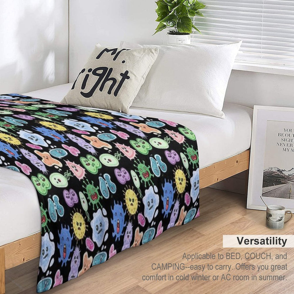 Cute Microbes Bacteria, Virus, Ecoli MicroBiology Seamless Pattern Sticker Pack. Lightweight Throw Blanket