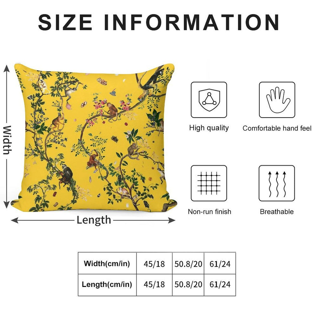 Monkey World Yellow Soft Washable Throw Pillow