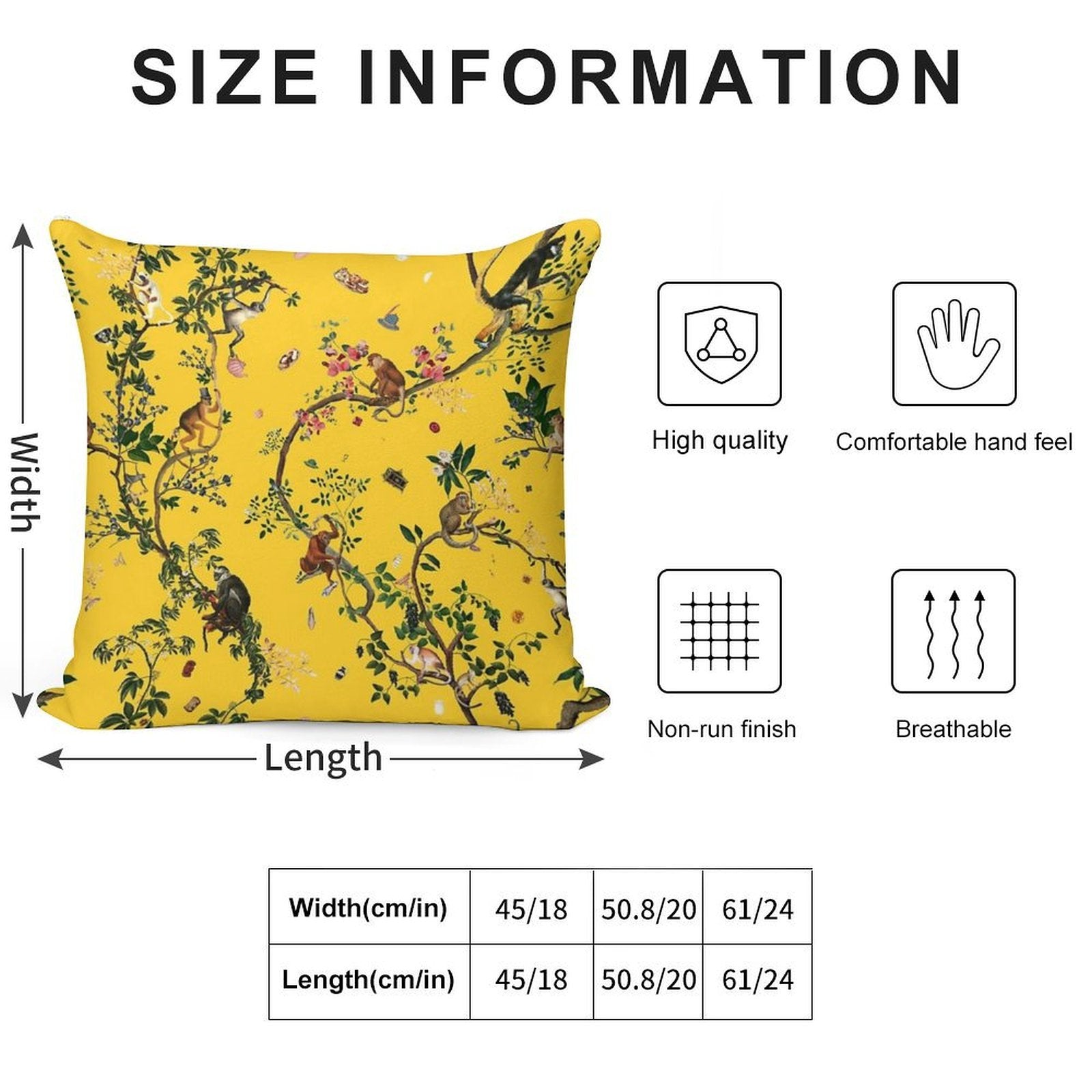 Monkey World Yellow Soft Washable Throw Pillow
