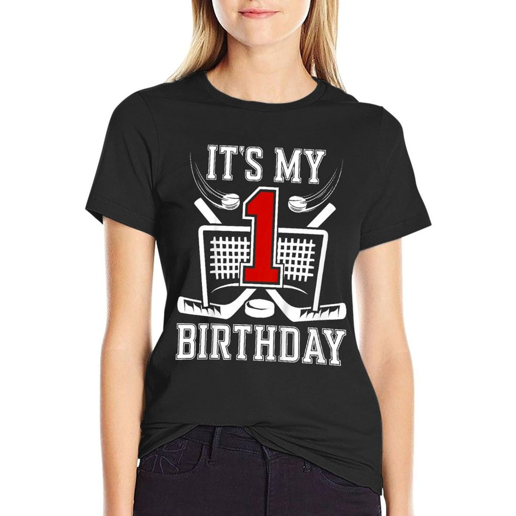 Kids 1st Birthday Ice Hockey Boy 1 Year Old Ice Hockey Player  Durable T-Shirt
