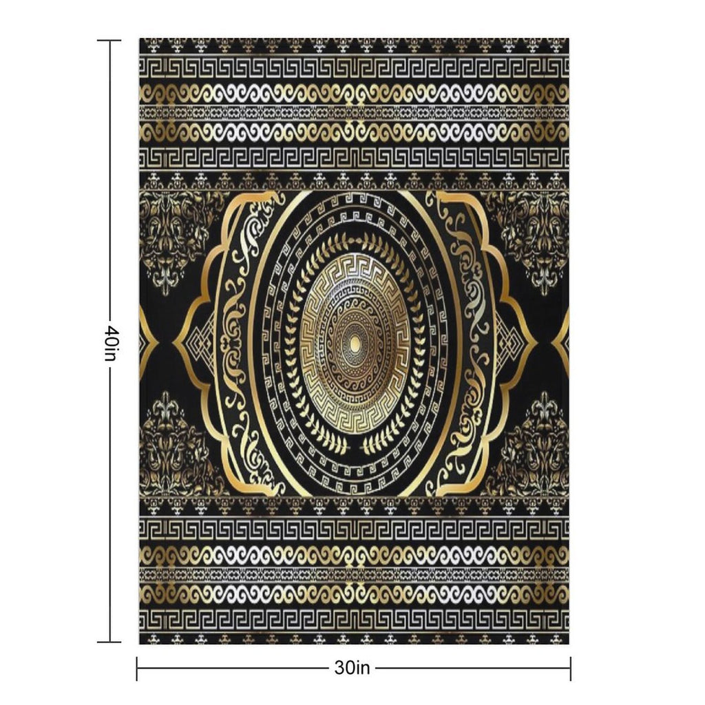 Greek Key Border Gold Black Meander Design Machine-washable Throw Blanket
