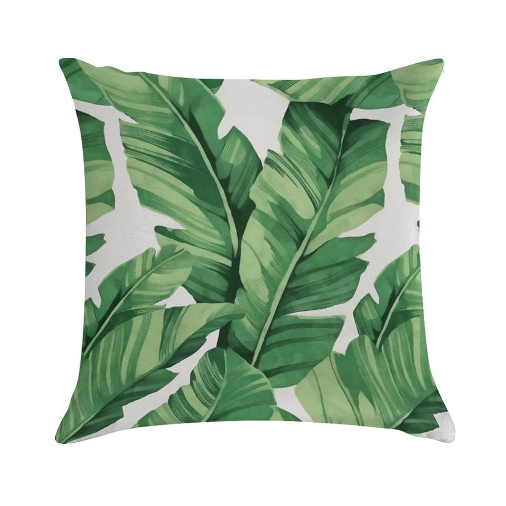 Tropical Banana Leaves Soft Reinforced Edging Throw Pillow