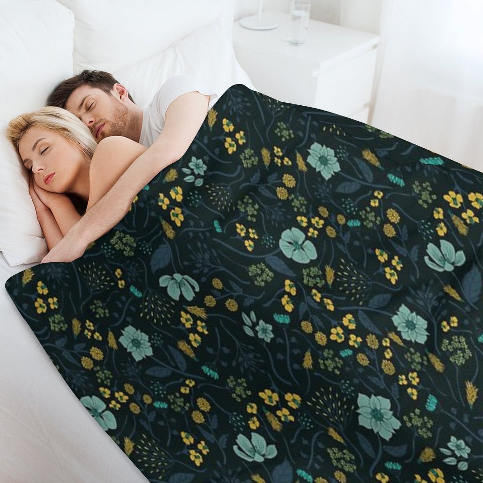 Turquoise, Yellow, Green & Dark Blue Floral Pattern Versatility Throw Blanket