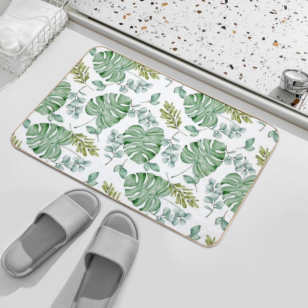 Monstera Leaves Green Seamless  Toxin-Free Bath Mat
