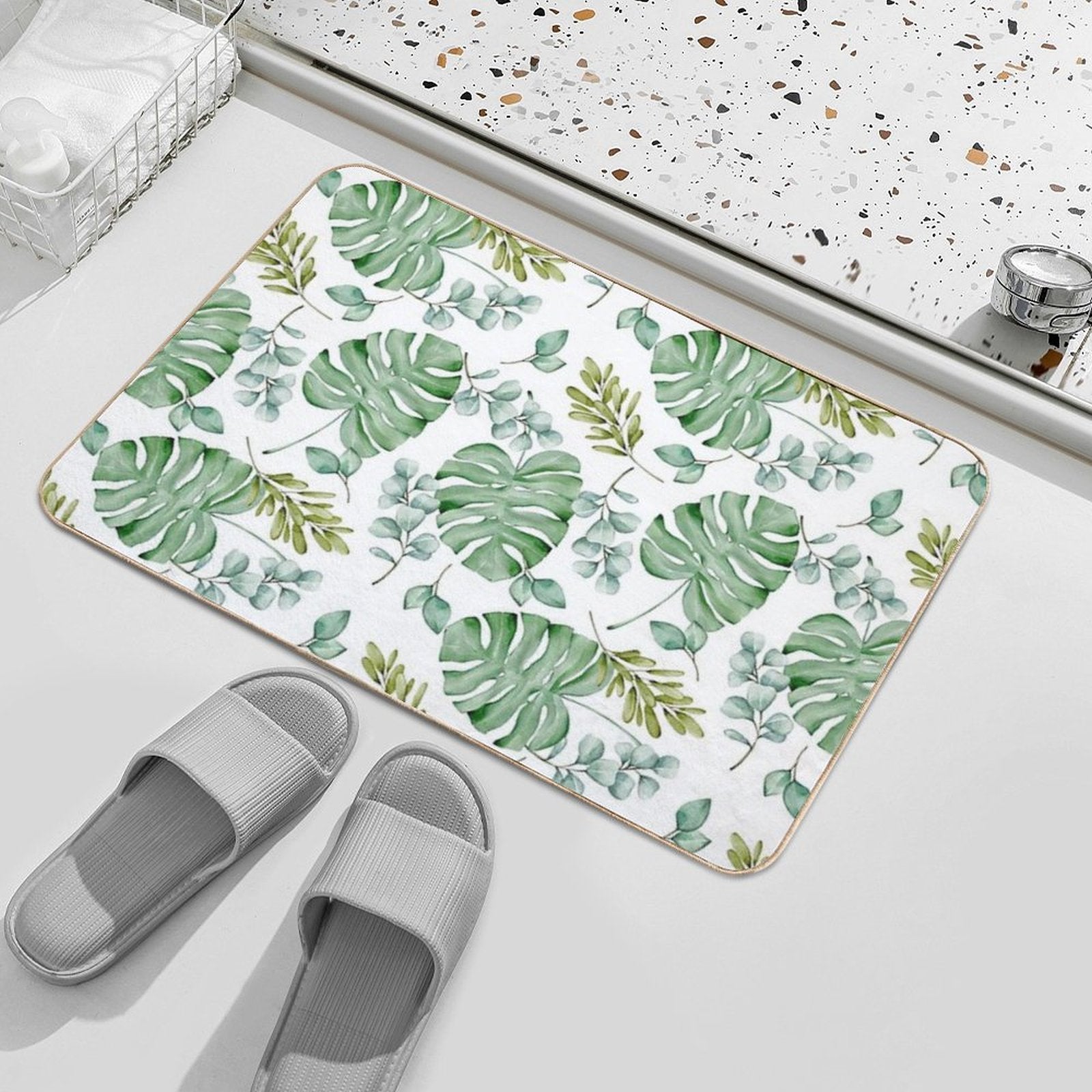 Monstera Leaves Green Seamless  Toxin-Free Bath Mat