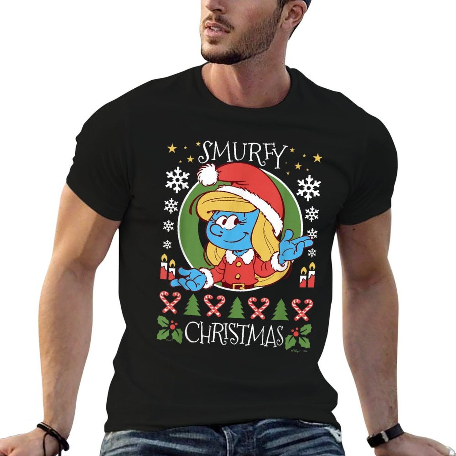 The Smurfs Christmas Smurfy Christmas Smurfette Chest Logo  Versatile T-Shirt