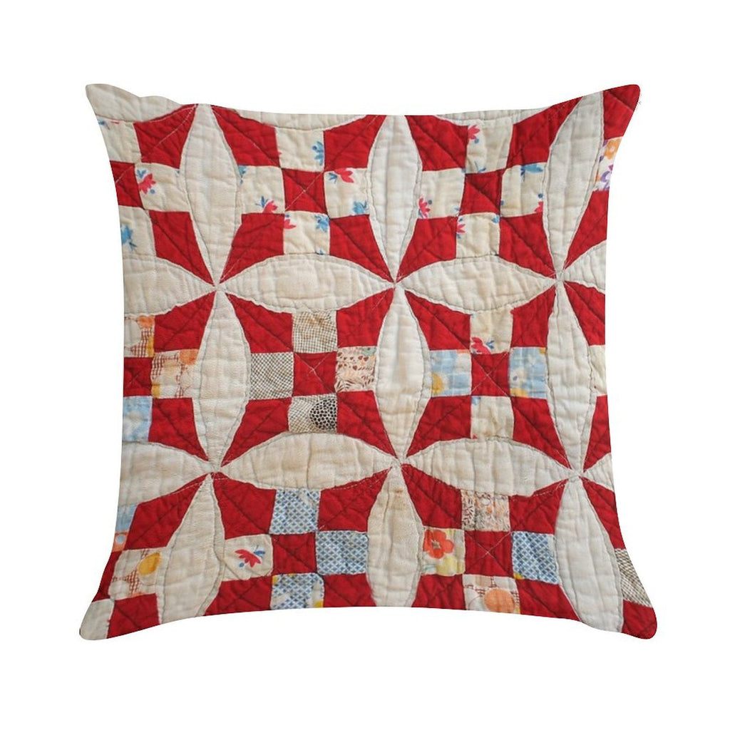 Vintage Patchwork Quilt in Red And White Soft Anti-Pilling Throw Pillow