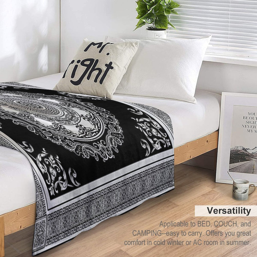 Baroque Ornate Cream And Black Greek Key Compact Throw Blanket