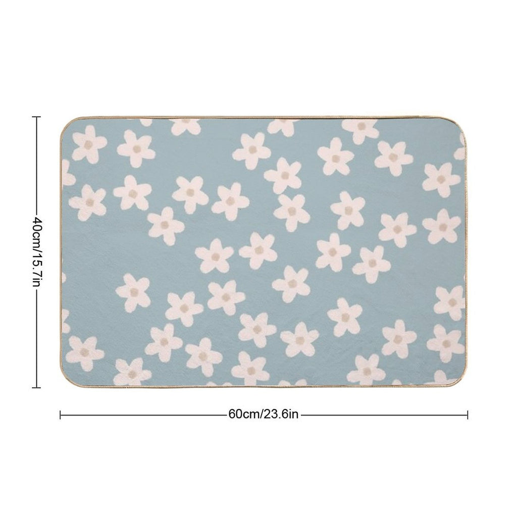 Spring Floral Daisy Print in Pastel Blue  Repositionable Bath Mat