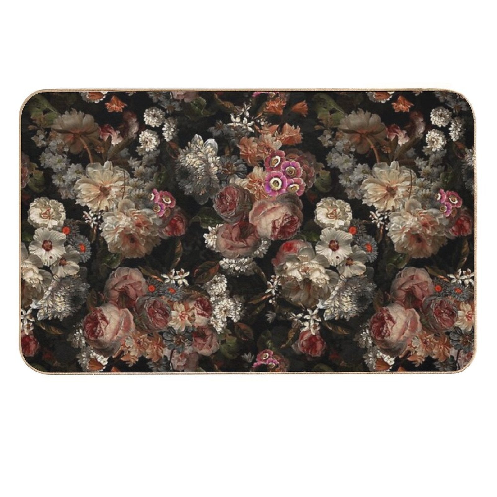 Flemish Masters - Vintage Midnight Botanical Garden Pattern NightGarden  Toxin-Free Bath Mat
