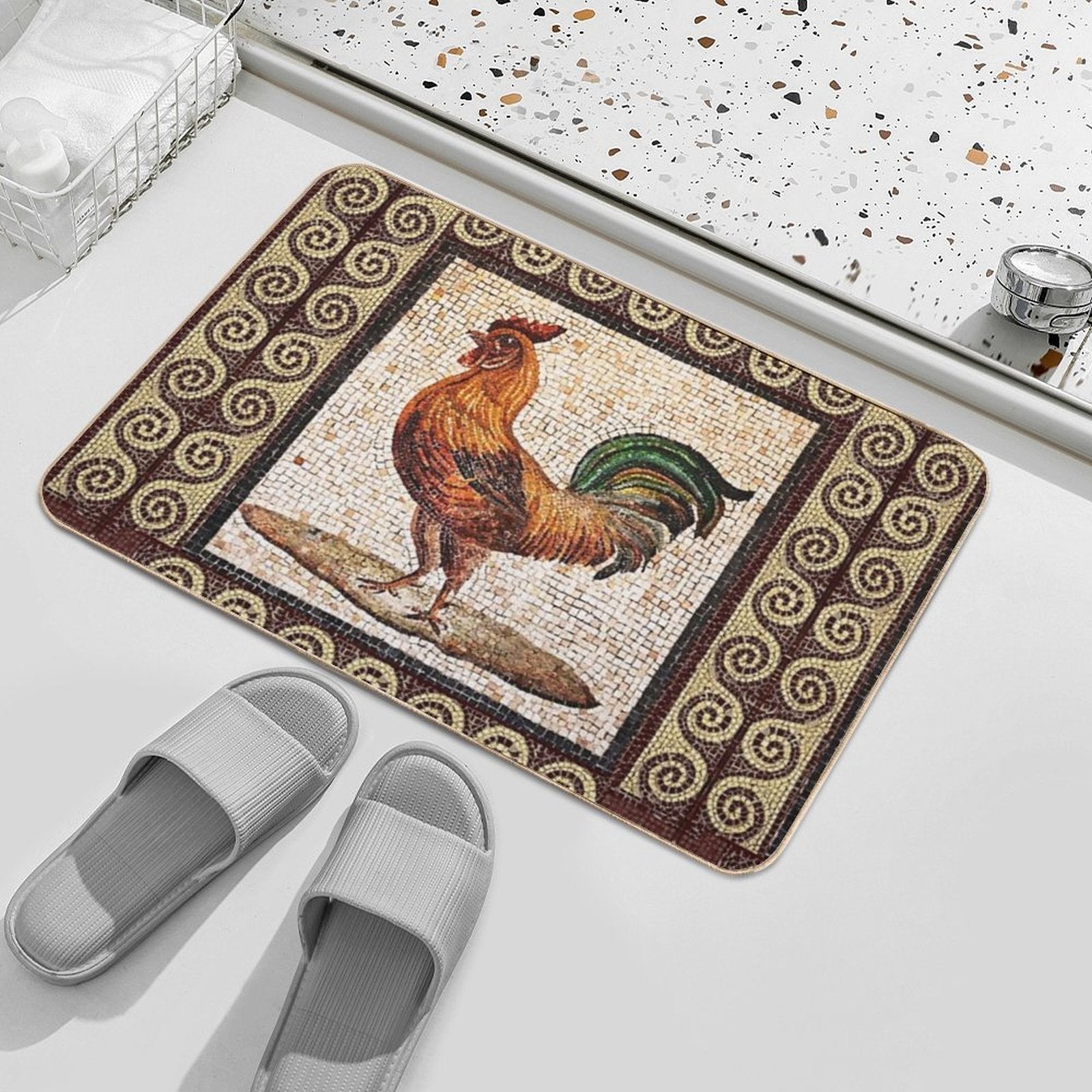 ANTIQUE ROMAN MOSAICS , ROOSTER Durable Bath Mat
