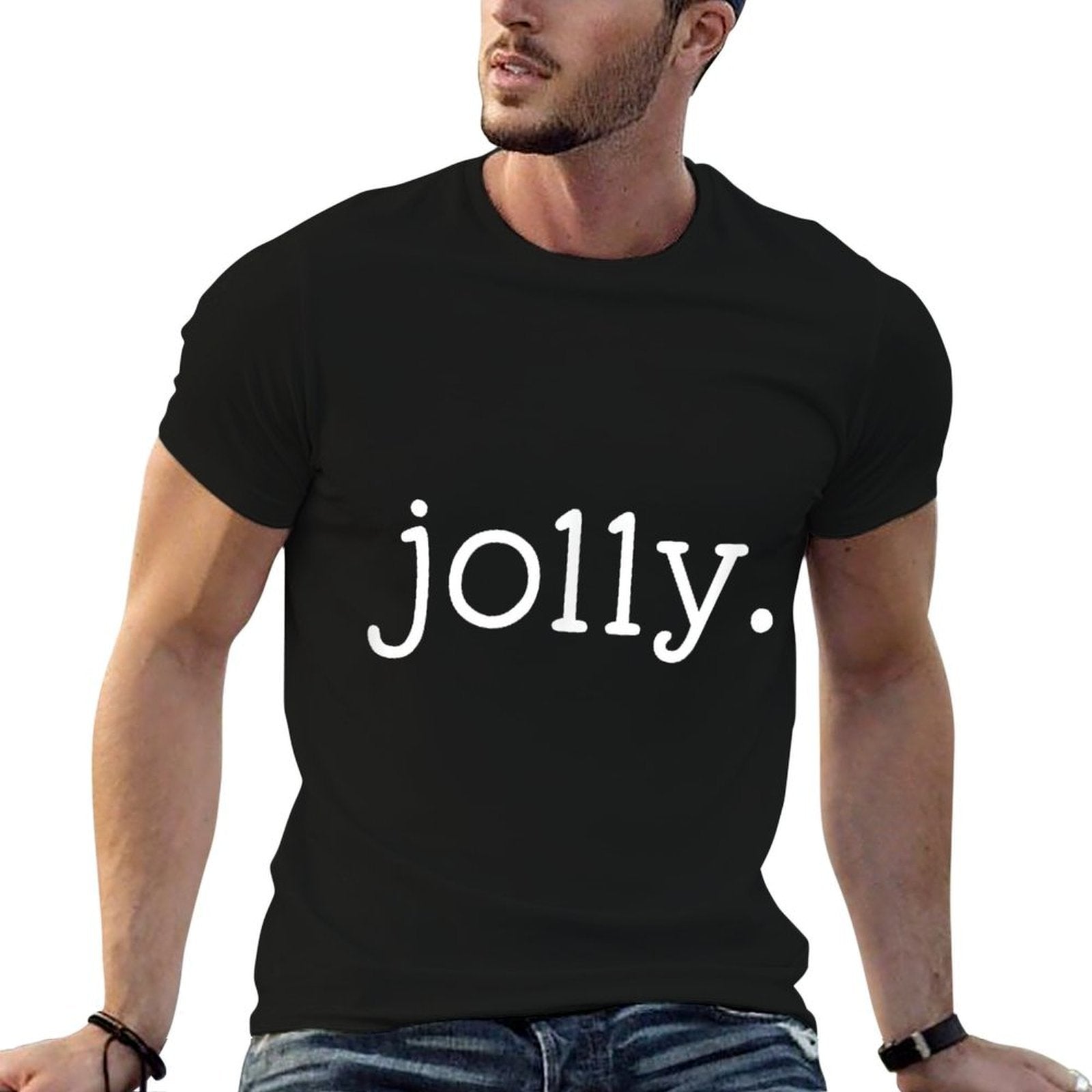 Jolly Festive Red Green Holiday Christmas  Ribbed Collar T-Shirt