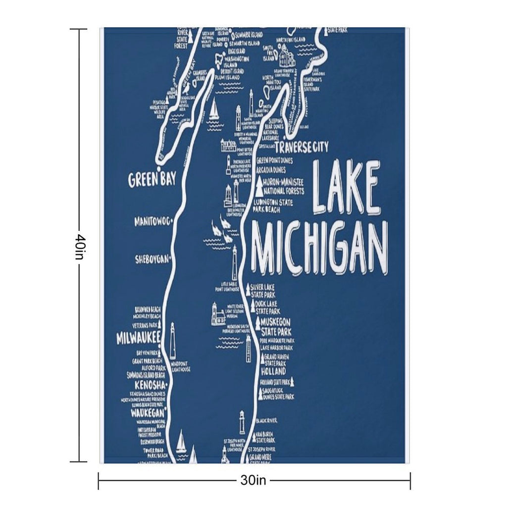 Lake Michigan Map Anti-pilling Throw Blanket