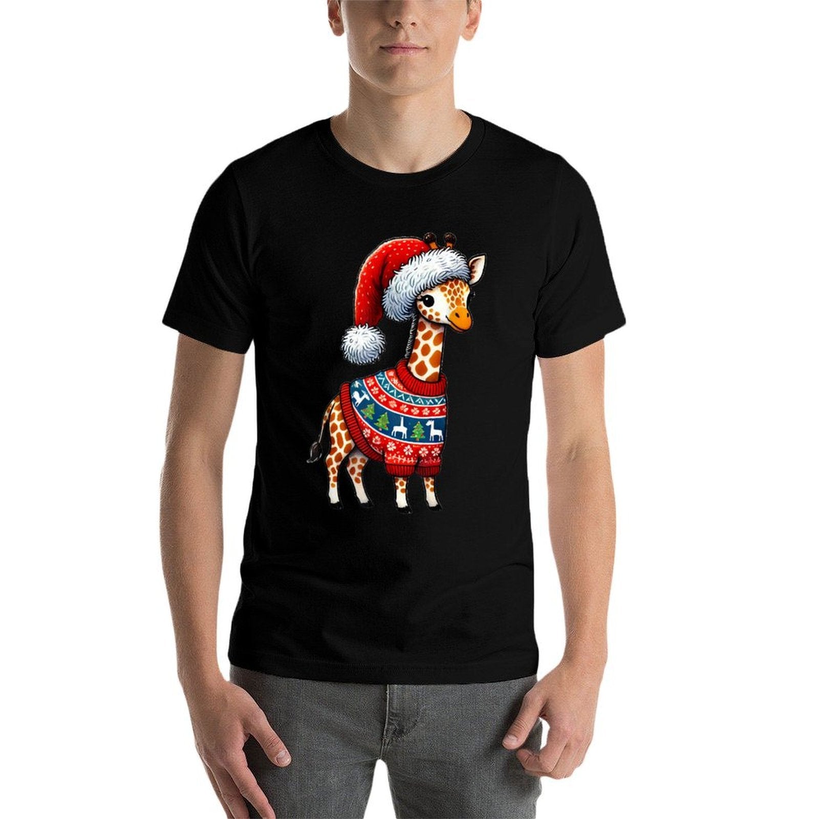 Giraffe Ugly Sweater Santa Hat Christmas  Graphic-printed T-Shirt