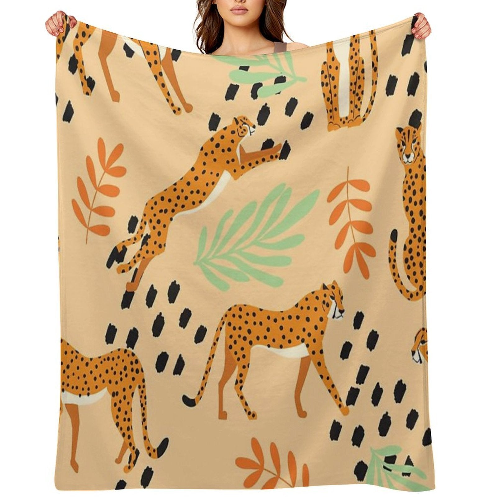 Cheetahs Pattern Beige Easy Care Throw Blanket