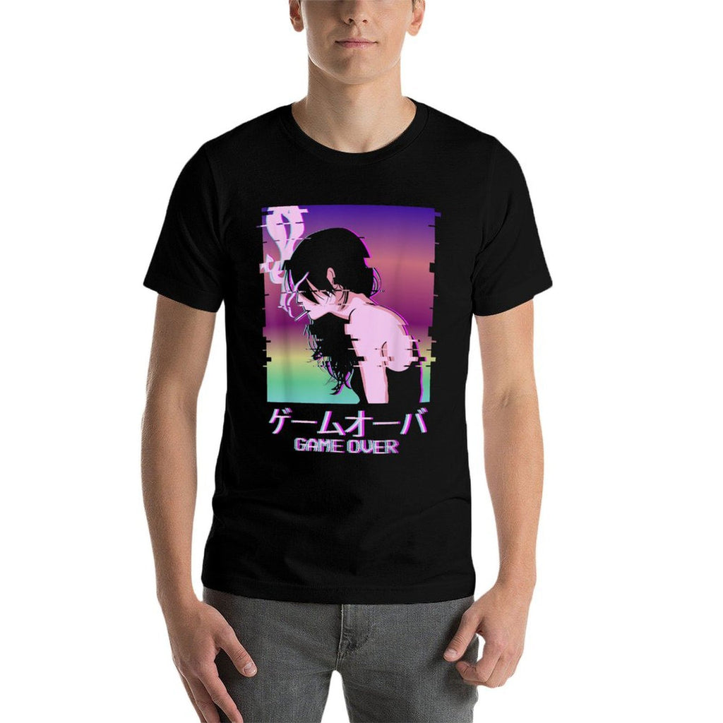 Japanese Vaporwave Sad Anime Girl Game Over Indie Aesthetic  Graphic-printed T-Shirt