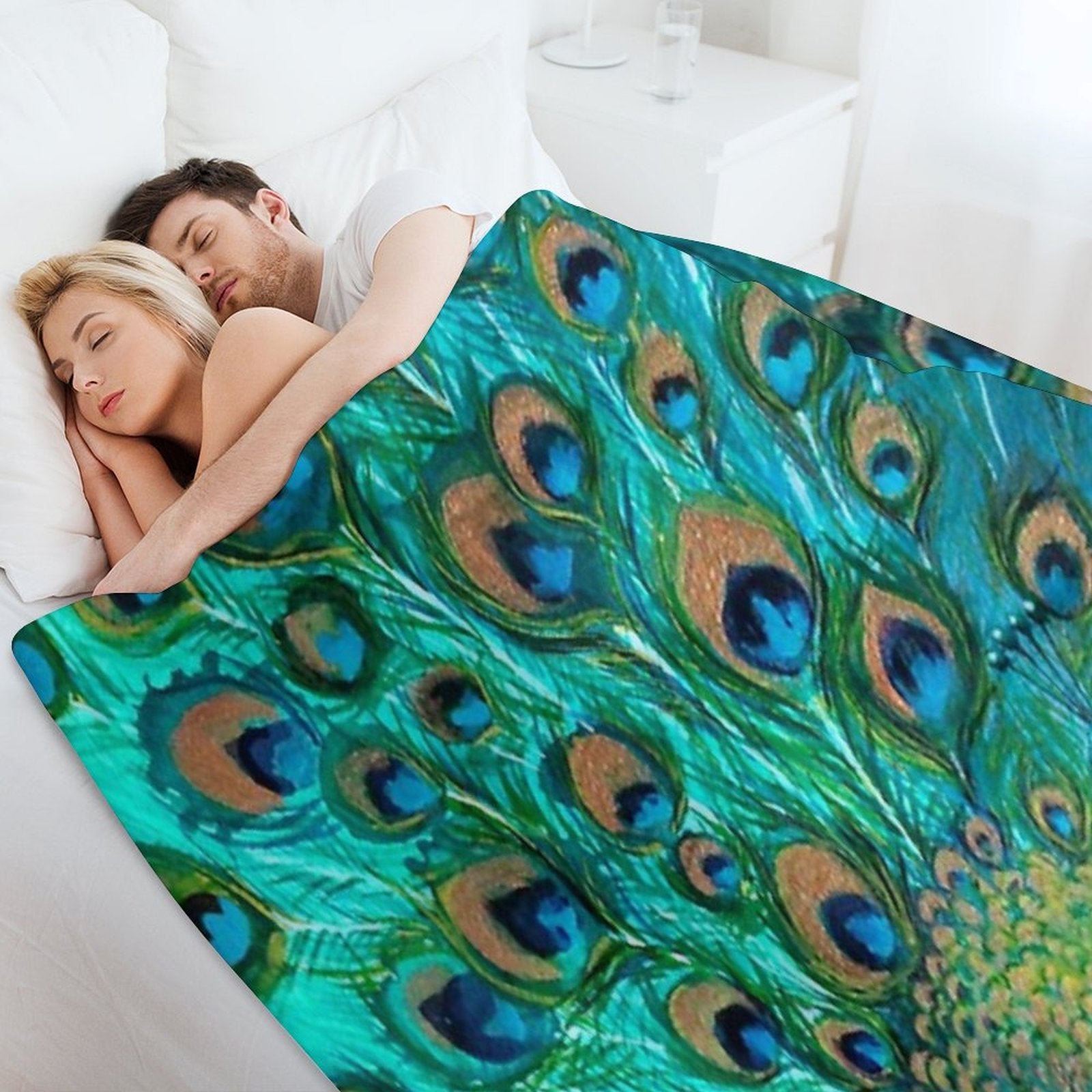 Colourised Aqua Peacock All-season Throw Blanket