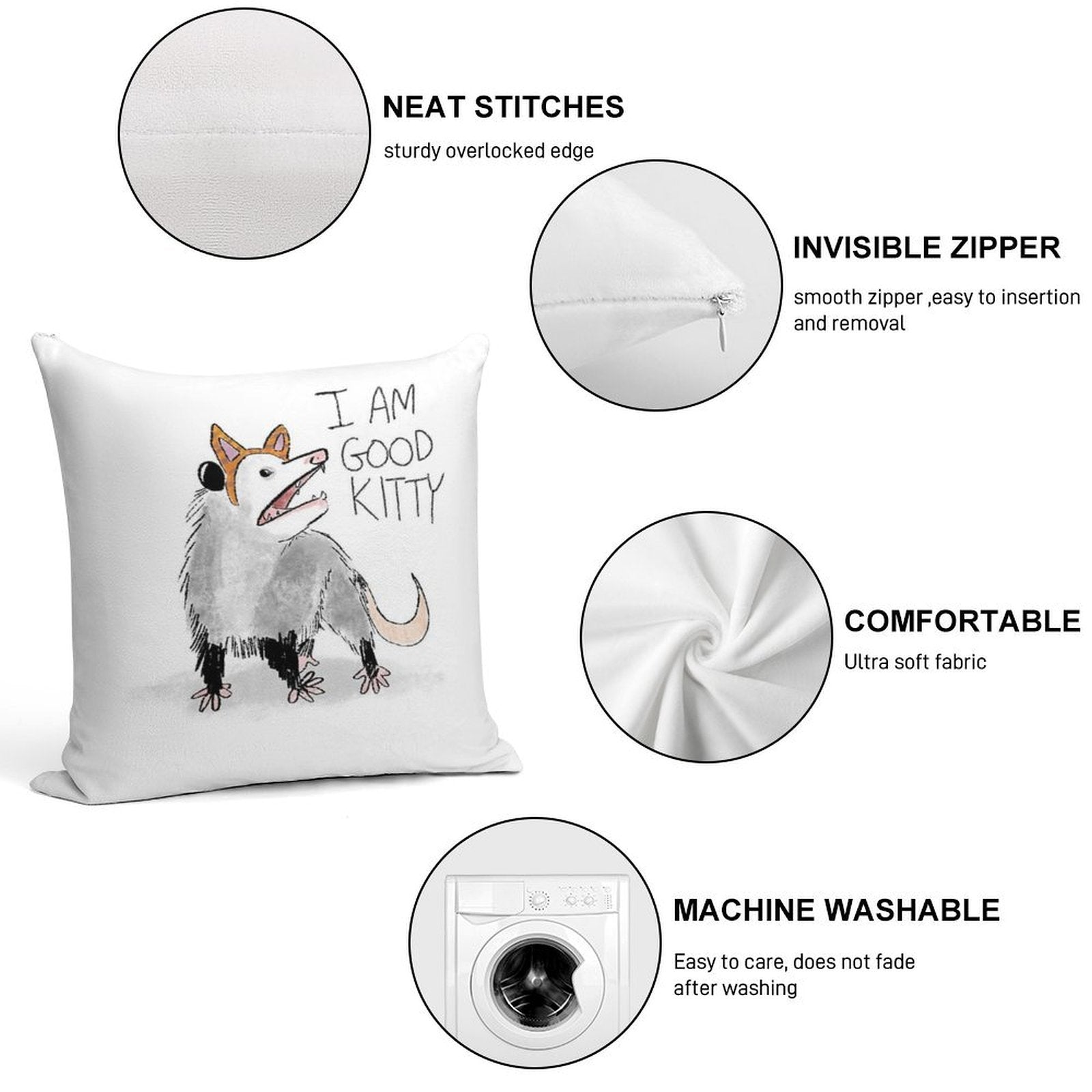 I AM GOOD KITTY Design Soft Shrink-Resistant Throw Pillow