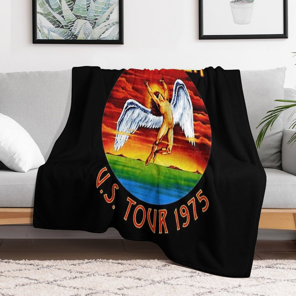 Led Vintage  US Tour 1975  Black Background Travel-friendly Throw Blanket