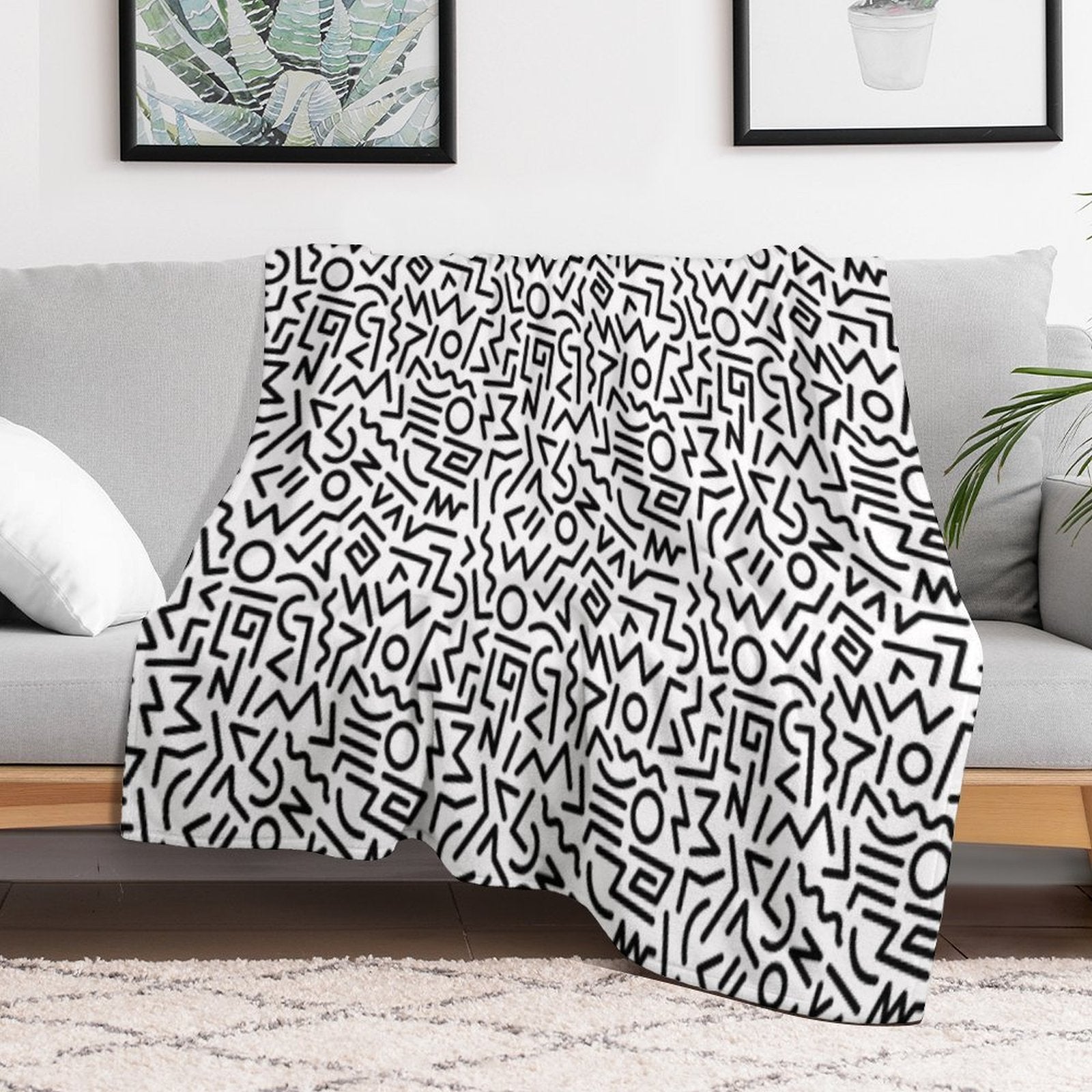 Memphis Pattern Black And White Eco-conscious Throw Blanket
