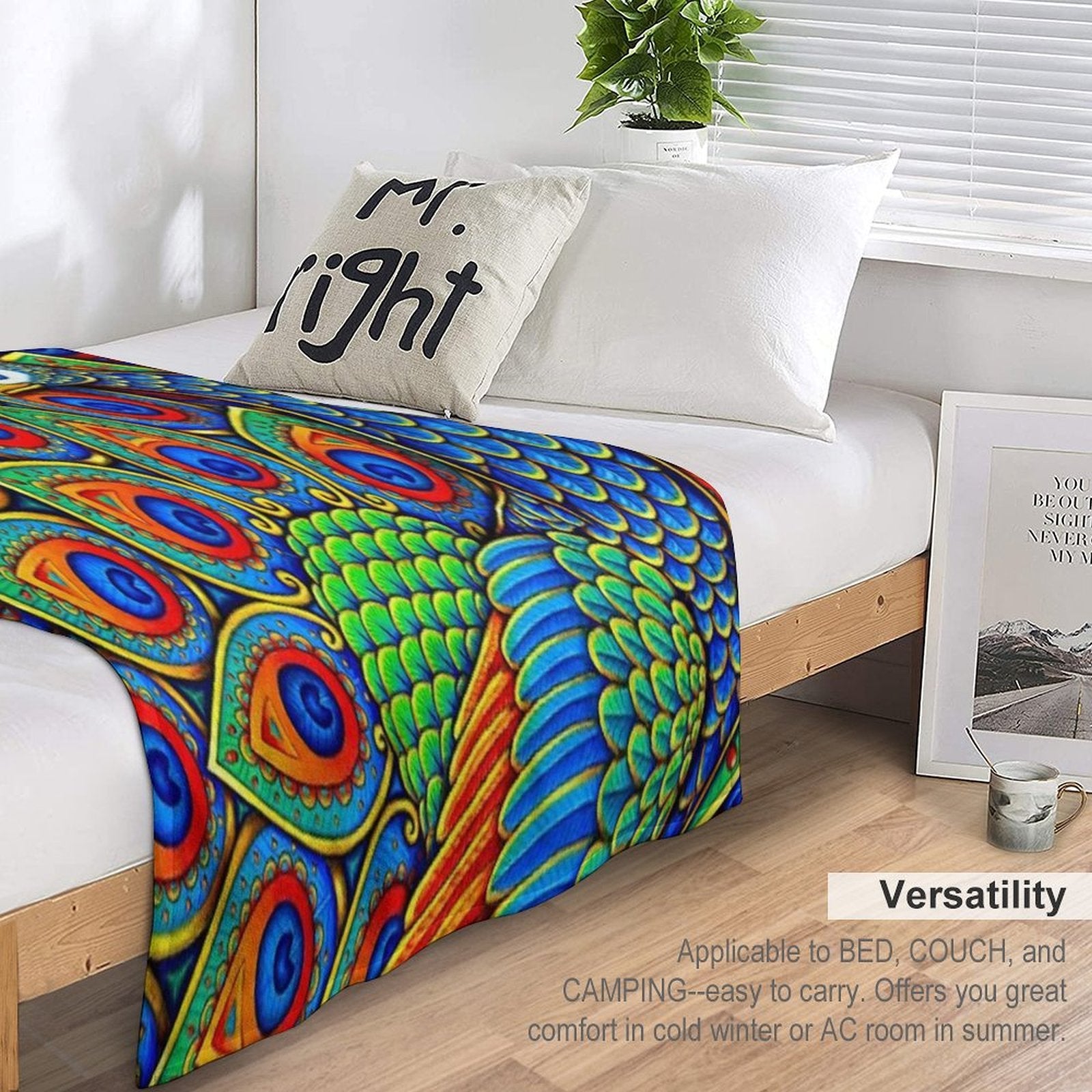 Colorful Paisley Peacock Rainbow Bird Machine-washable Throw Blanket