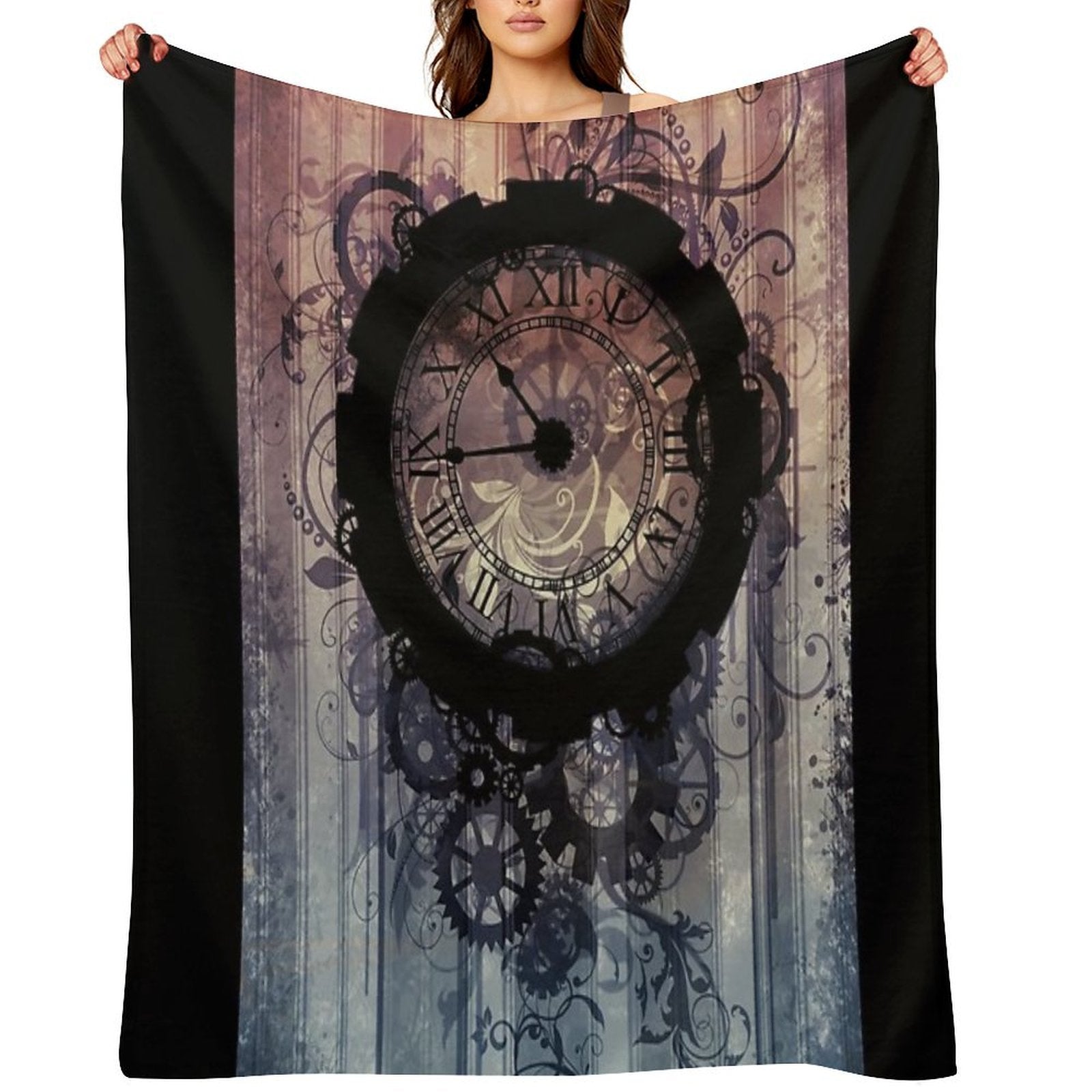 Steampunk Clock Travel-friendly Throw Blanket