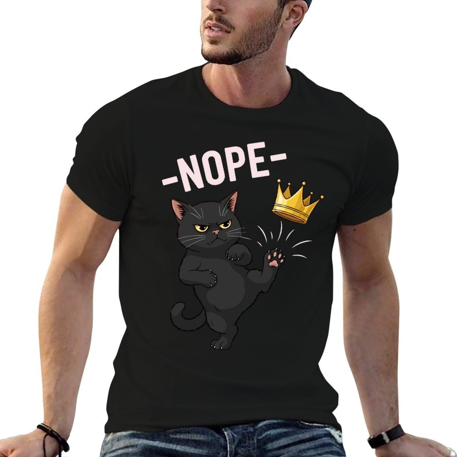 No Kings in America Black Cat Nope 4th Of July Cat Meme  Summer-ready Fabric T-Shirt
