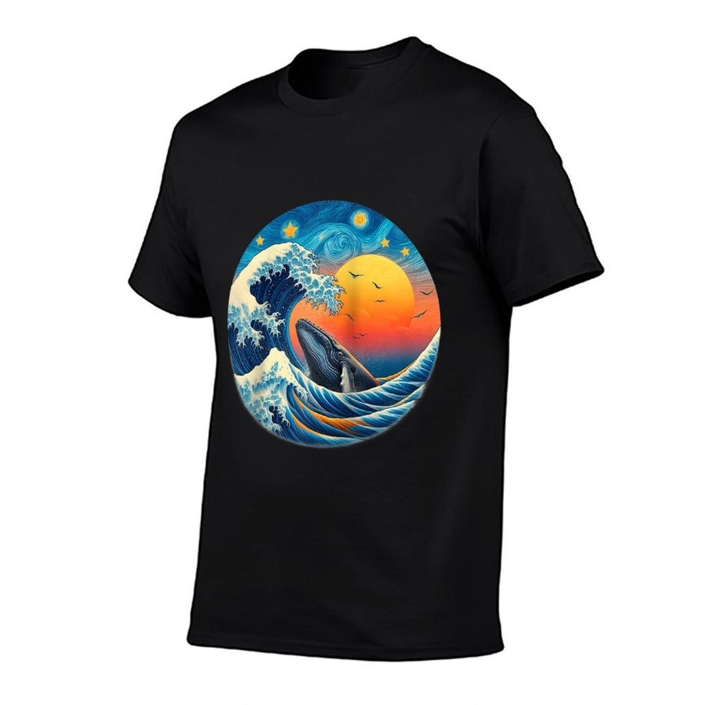 Sunset Whale Wave - Ocean, Starry Night, Sky, Van Gogh Style Raglan Baseball  Durable T-Shirt