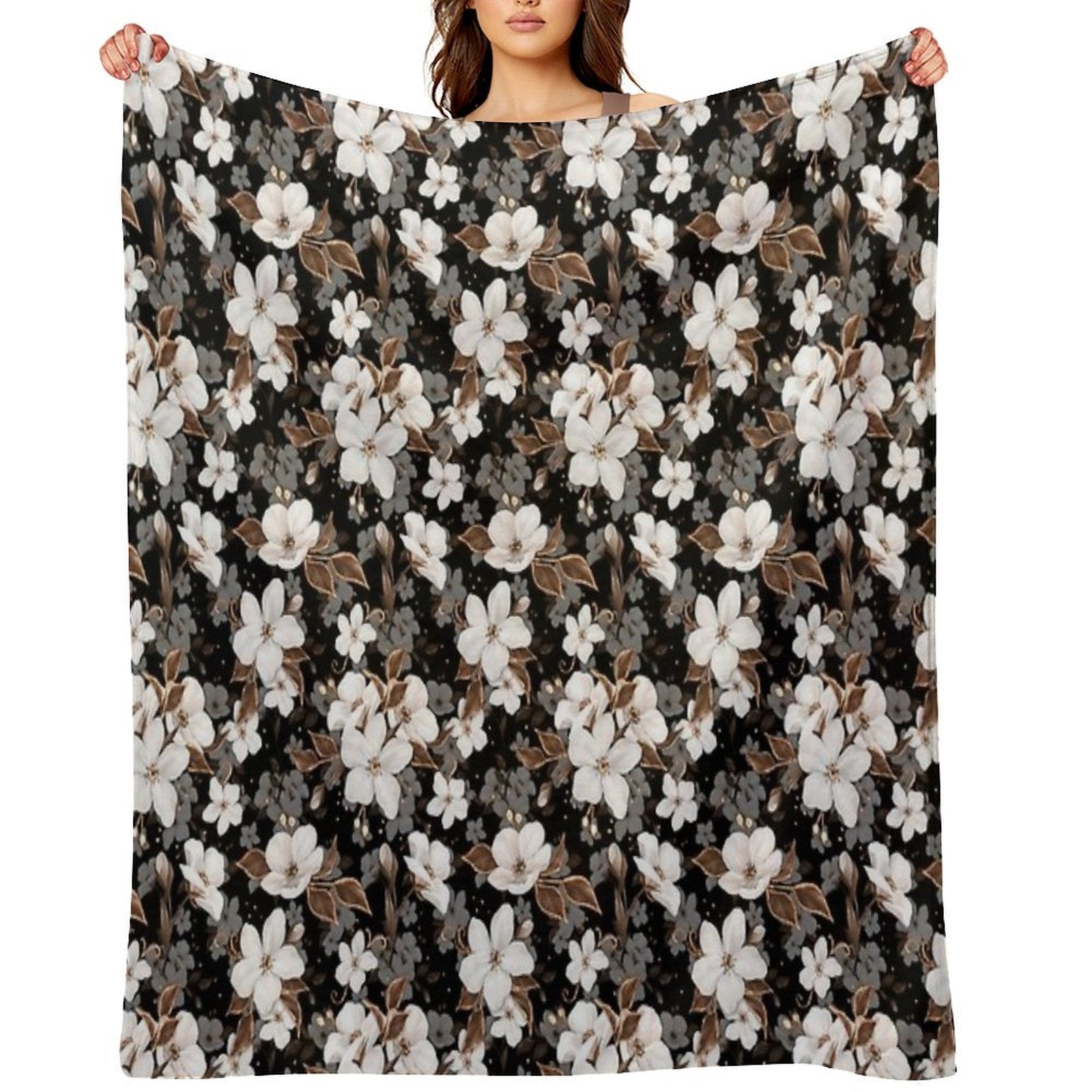 Apple Flowers. Decorative Floral Pattern Sustainable Throw Blanket