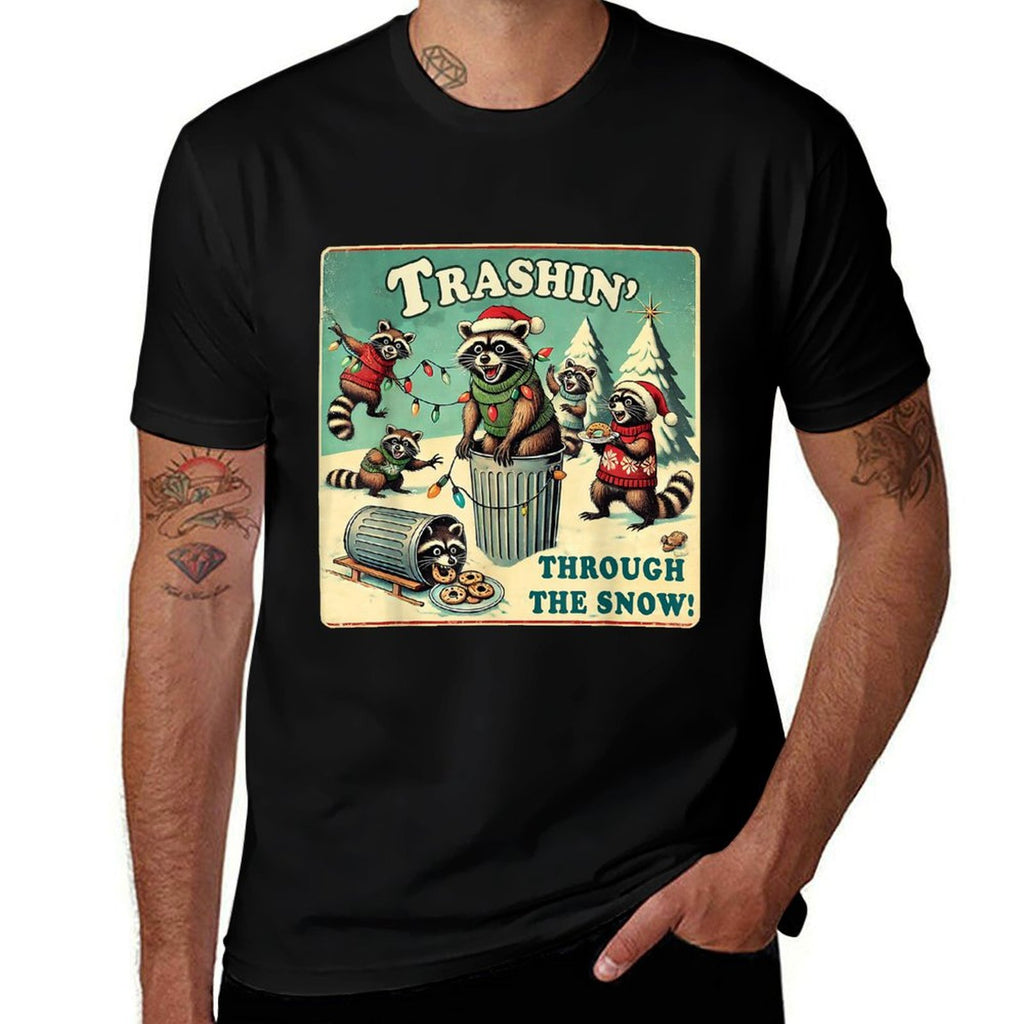 Festive Trash Pandas Collective Trashin Through The Snow Christmas Raccoon Funny Holiday  Vintage-inspired T-Shirt