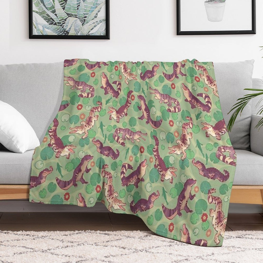 Crocodilians in Swampy Waters Sustainable Throw Blanket