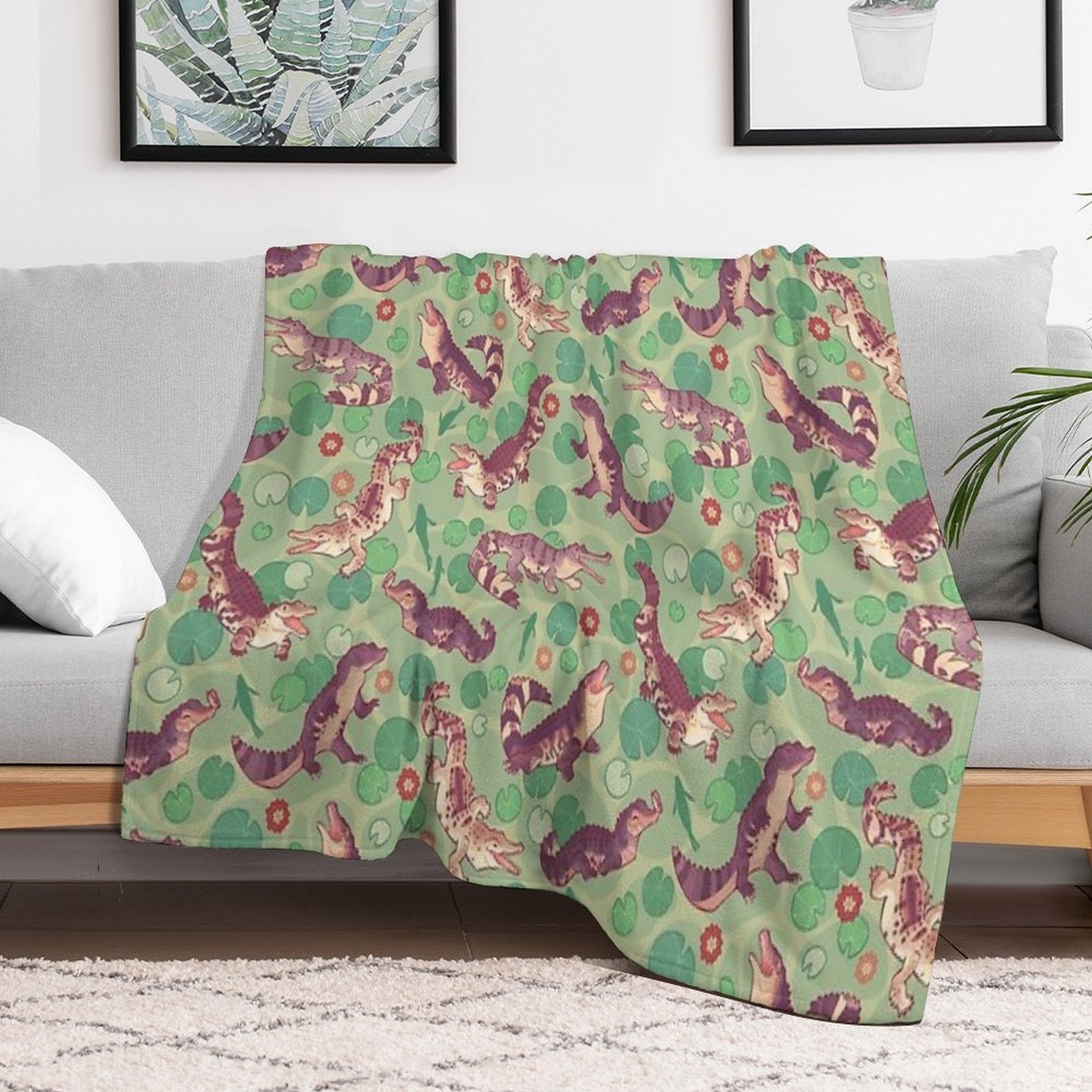 Crocodilians in Swampy Waters Sustainable Throw Blanket