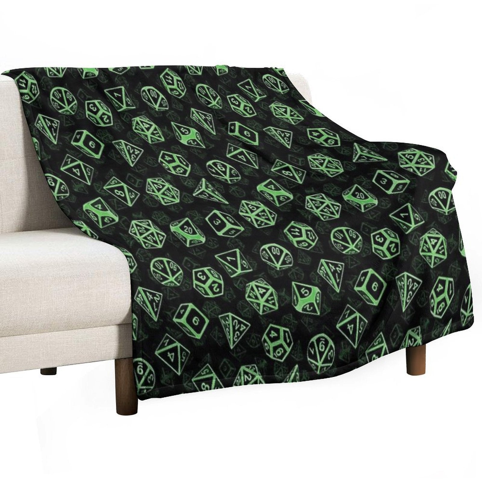 D20 Dice Set Pattern (Green) Gift-ready Throw Blanket