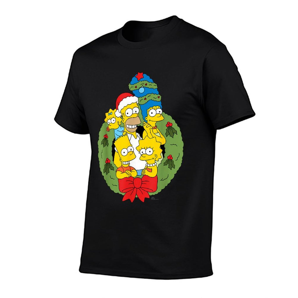 The Simpsons Unisex - Holiday Family Christmas Wreath - Black - Small -  Durable T-Shirt