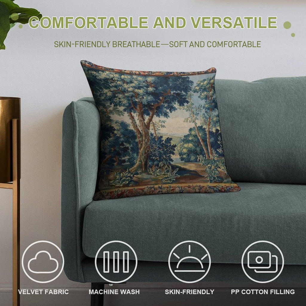 GREENERY, TREES IN WOODLAND LANDSCAPE Antique Flemish Tapestry Soft Luxury Feel Throw Pillow