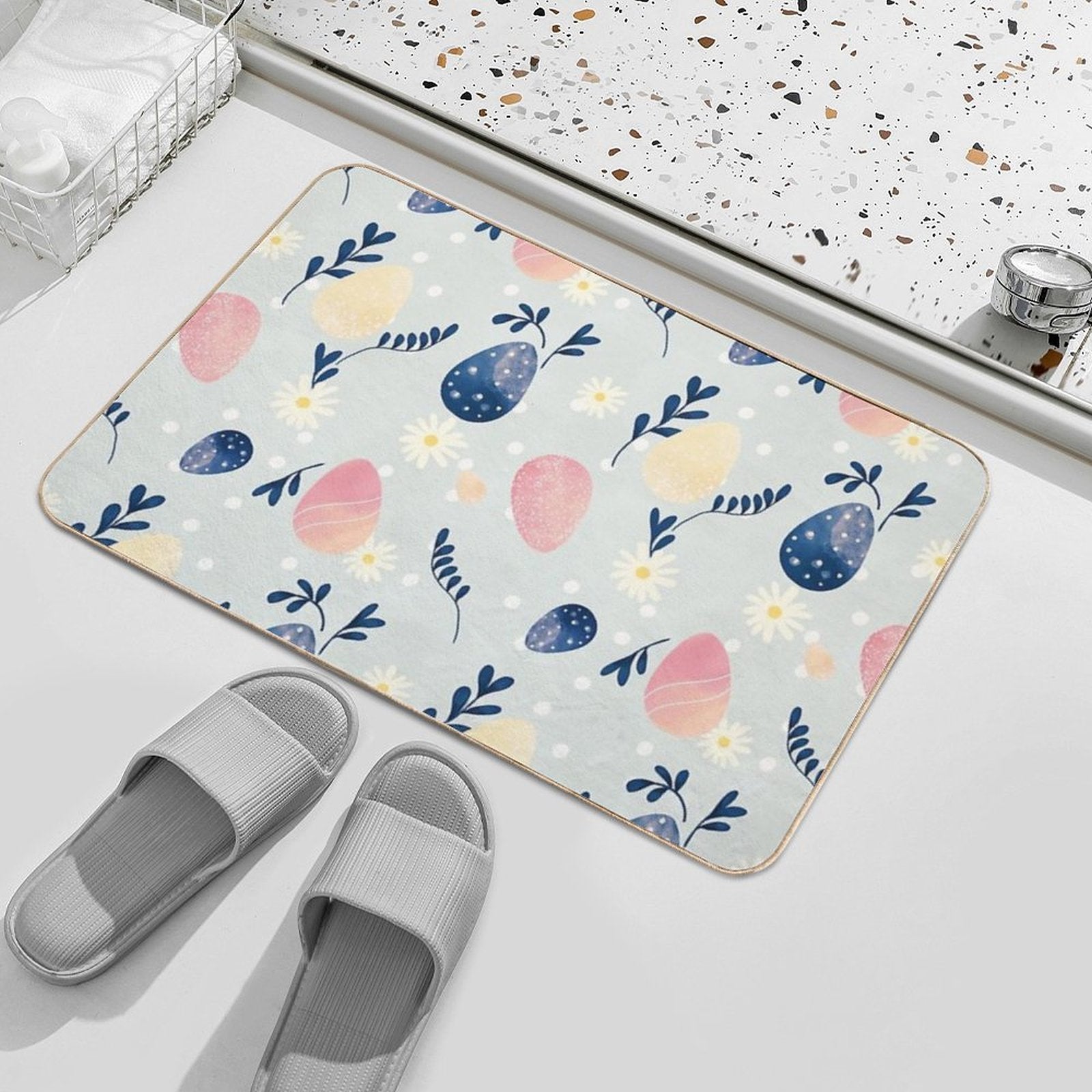 Easter Eggs And Flowers  Repositionable Bath Mat
