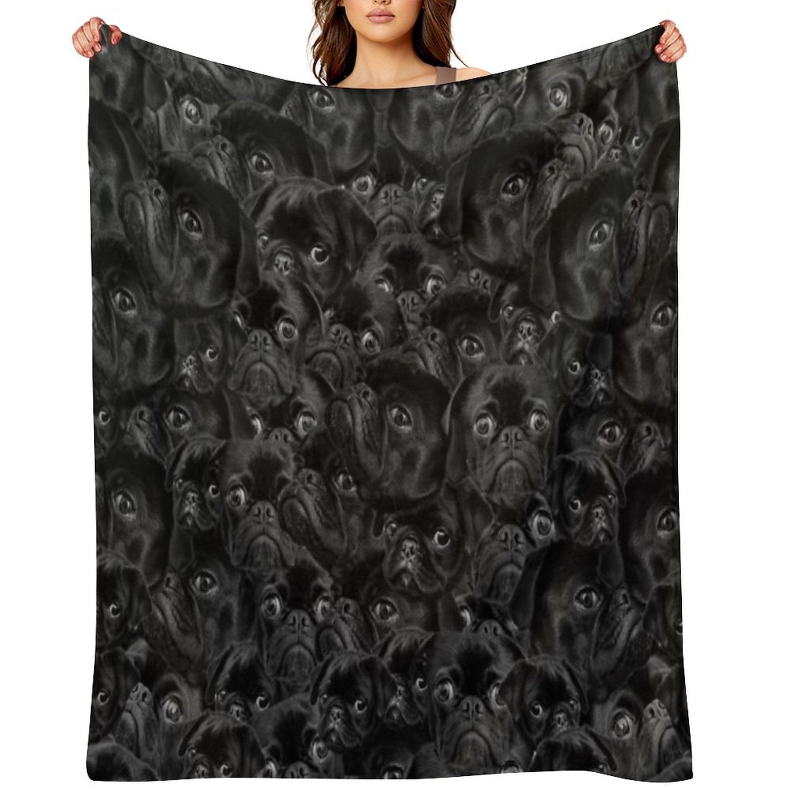 Black Pug Puppy Pattern Design Shrink-resistant Throw Blanket