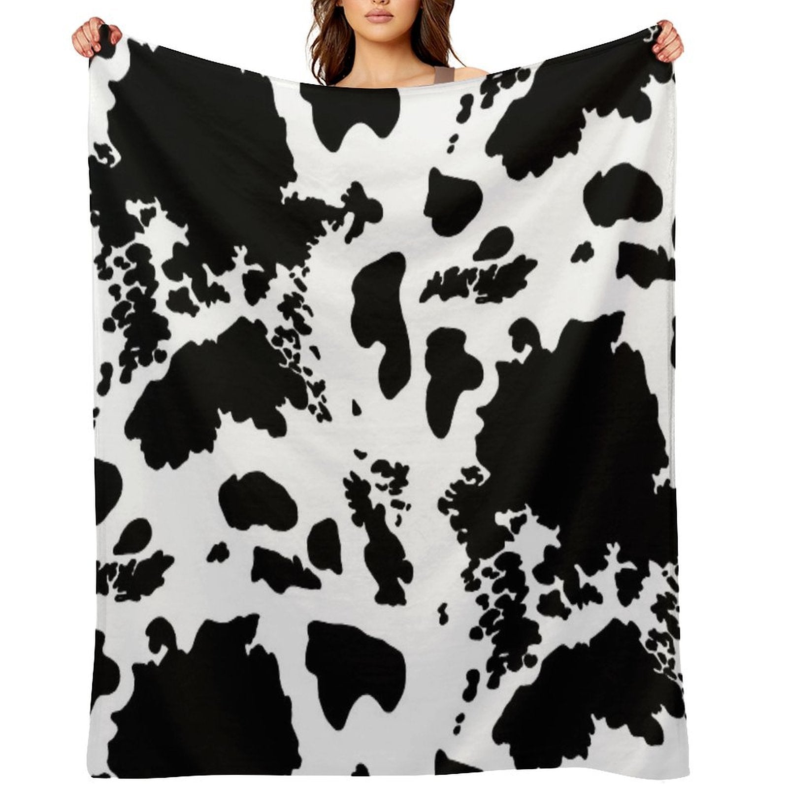 Black And White Cowhide Print Pattern Lightweight Throw Blanket
