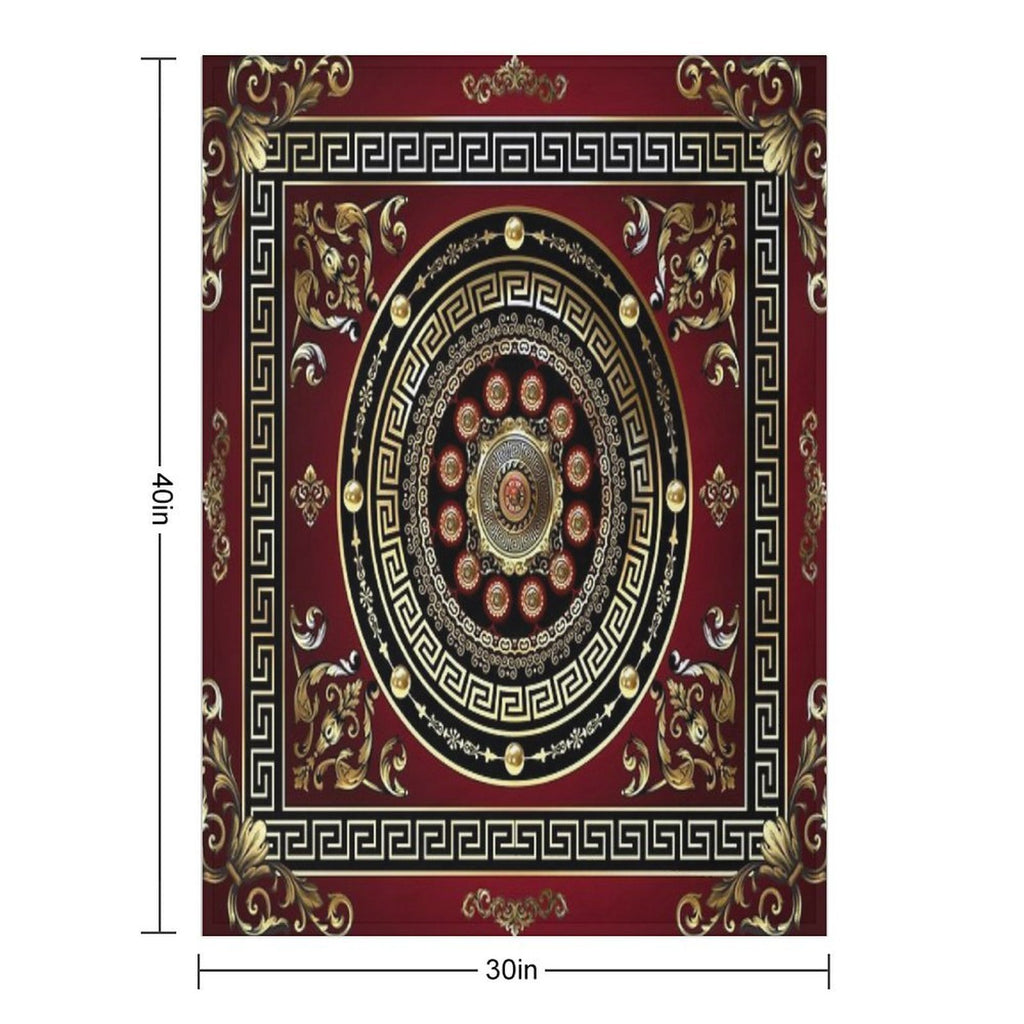Greek Key Meander Red Gold Black Medallion Baroque Lightweight Throw Blanket